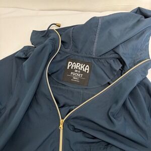Parka in Pocket Blue Hooded Parka Lightweight Drawstring Size S
